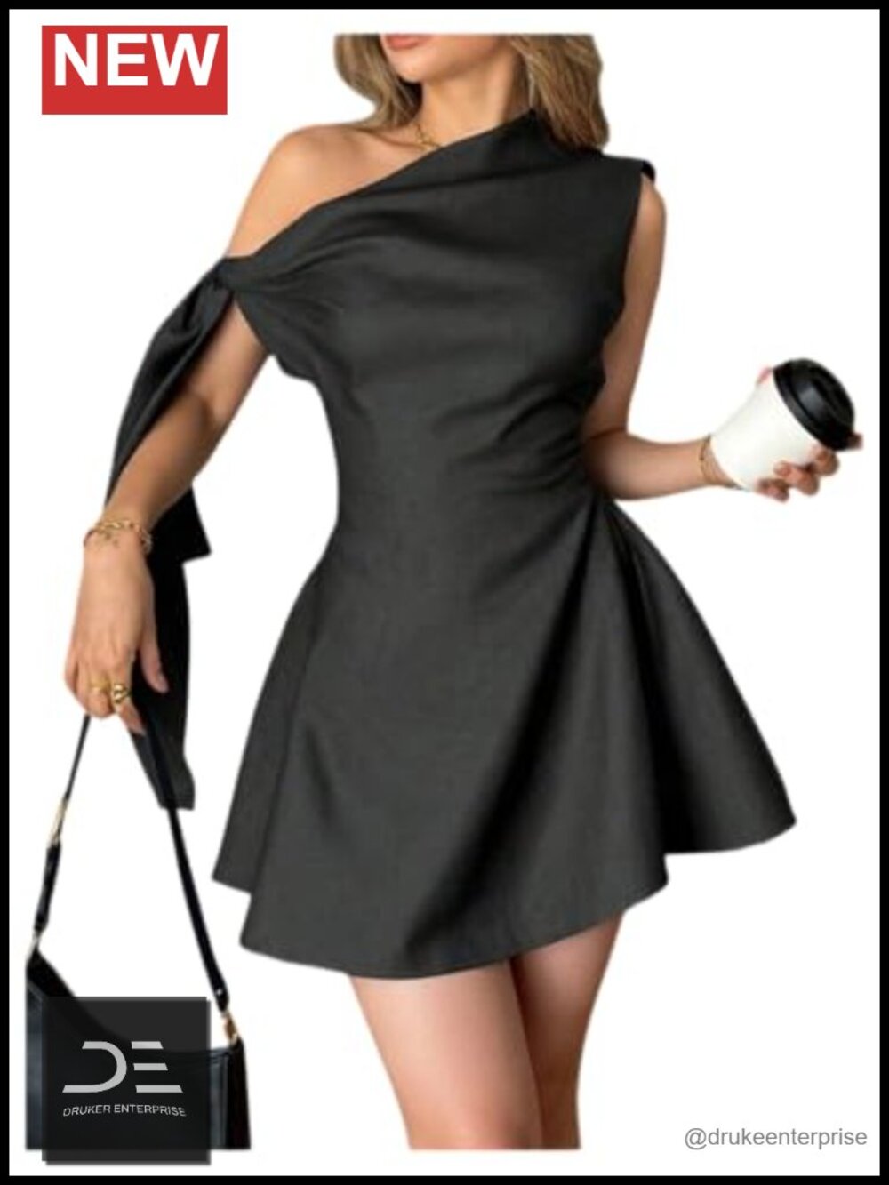 Off The Shoulder Asymmetrical Neck A Line Mini Dress